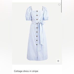 J. Crew cottage dress puff sleeve striped dress XS NWT blue and white